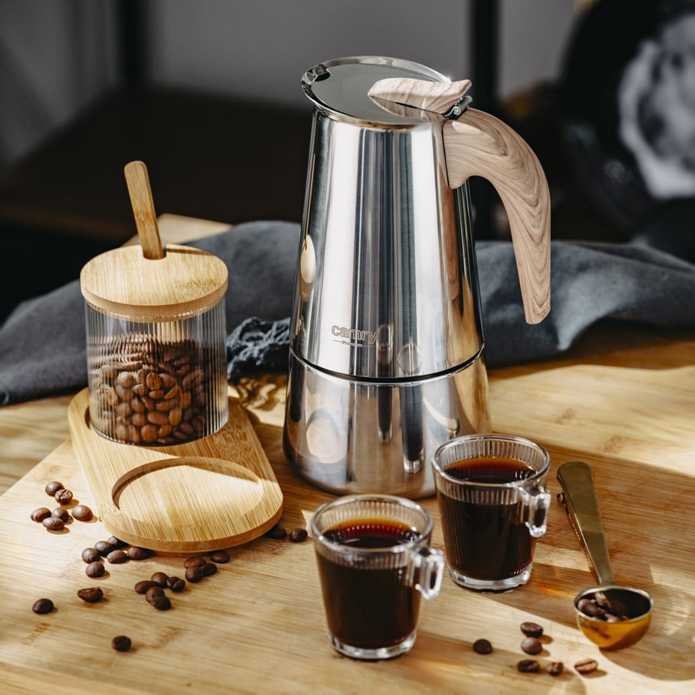 Espressokanne for induksjon – 450 ml med  trehåndtak