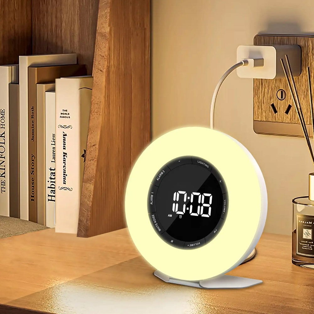 Wake-up light med FM-radio og dobbel alarm