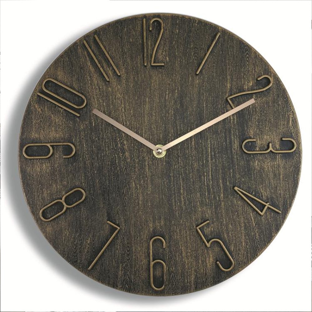 Minimalistisk analog veggklokke 30 cm - bronse