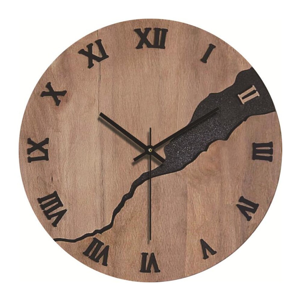 Analog veggklokke med romertall 30 cm - Tre / Crack