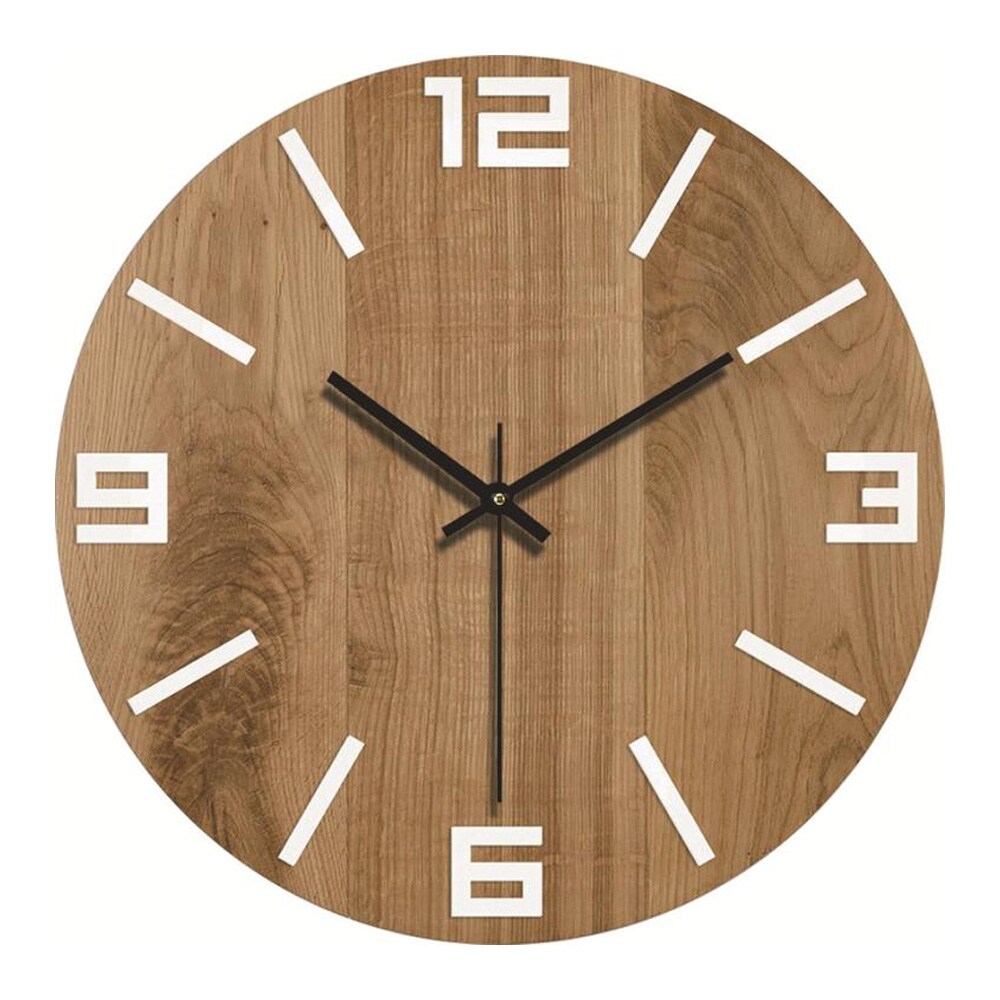 Analog veggklokke med hvite tall 30 cm - Tre