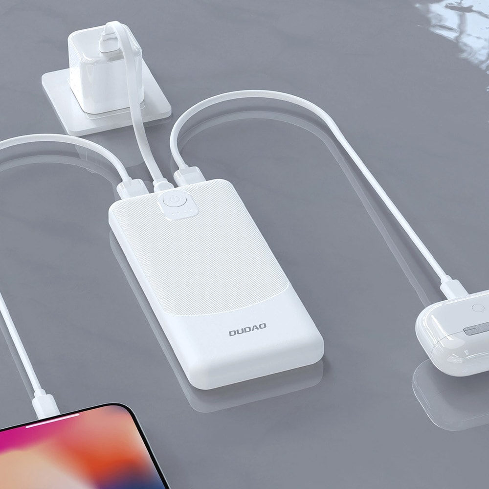Dudao Powerbank 10000 mAh 2,4A med 2 × USB-A – Hvit
