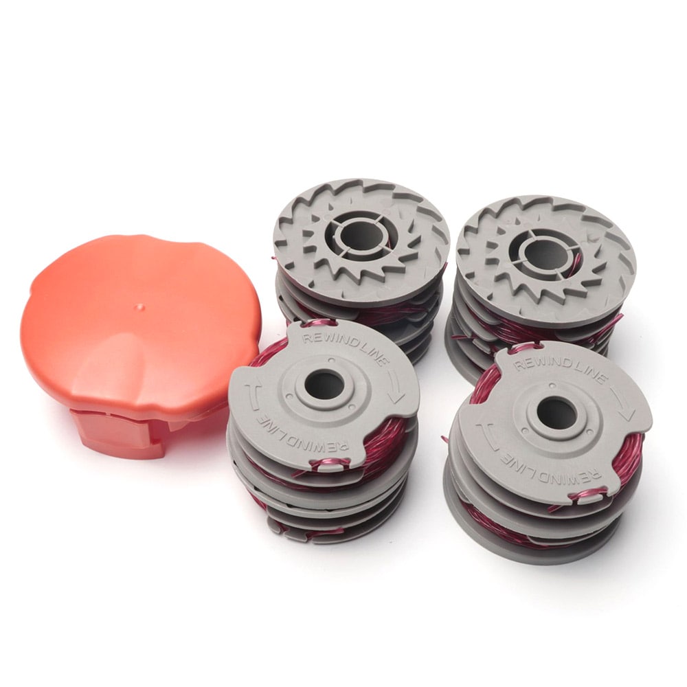 Trimmerspole og hette kompatibel med Flymo FLY021 & 513937190, 4-pakning + hette