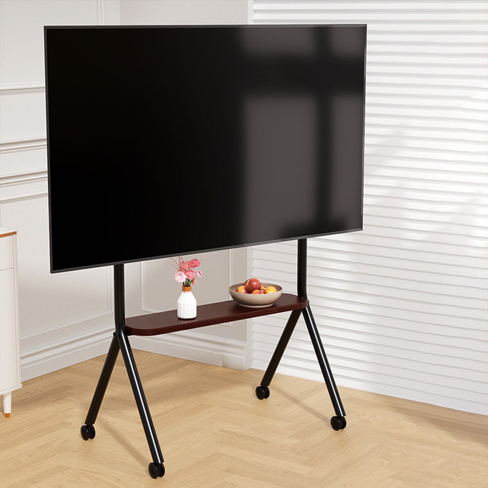 Gulvstativ med hjul og hylle for TV 32-75" opp til 120 kg