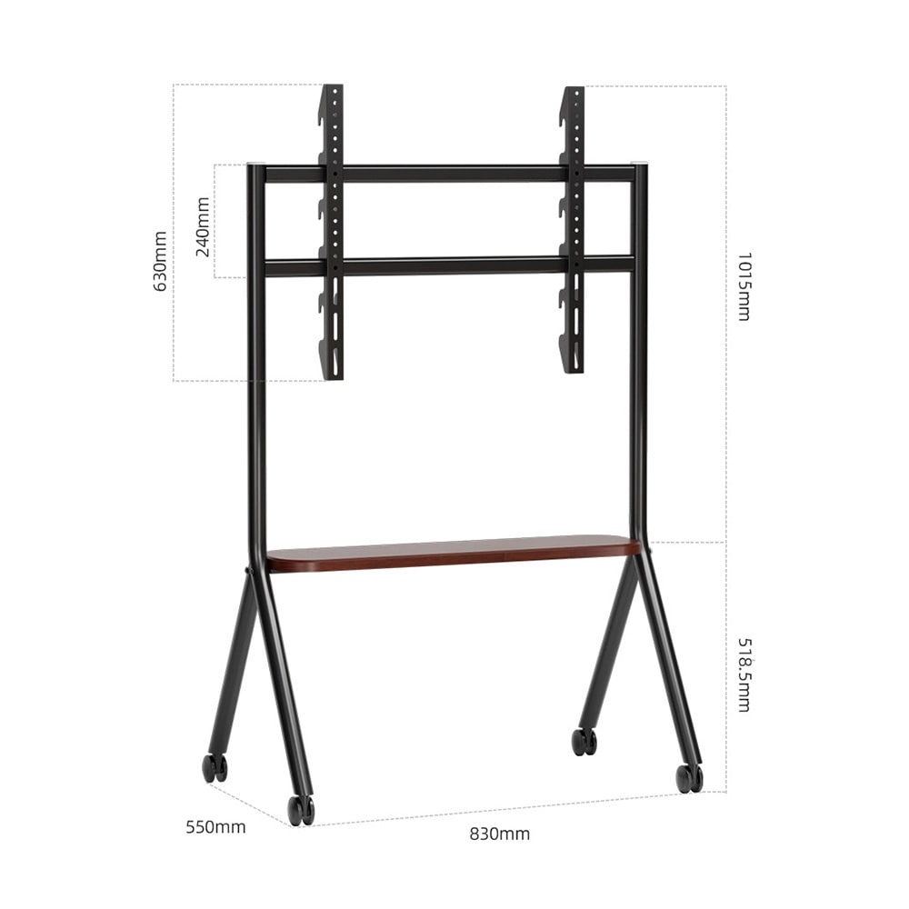 Gulvstativ med hjul og hylle for TV 32-75" opp til 120 kg