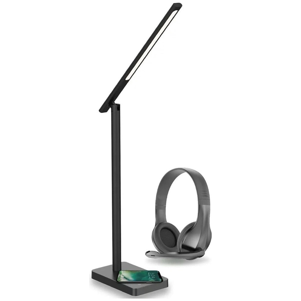 XQISIT Work from Home Kit - LED-lampe med trådløs lading + hodesett