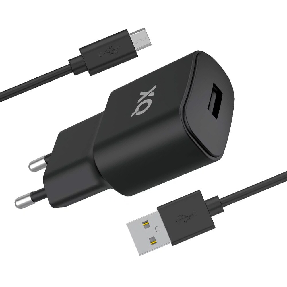 Freenet vegglader med USB 12W + MicroUSB-kabel - Svart