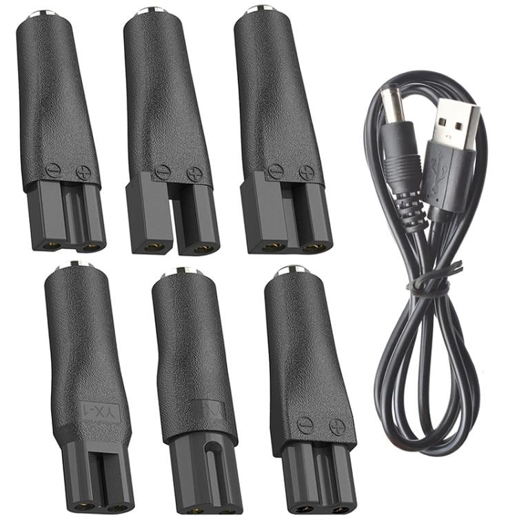USB-ladekabel til barbermaskin 5,5 x 2,1 mm med 6 adaptere