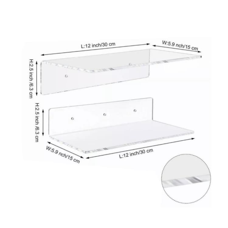 Vegghyller i gjennomsiktig plast 30x15x6,3 cm, 2-pk