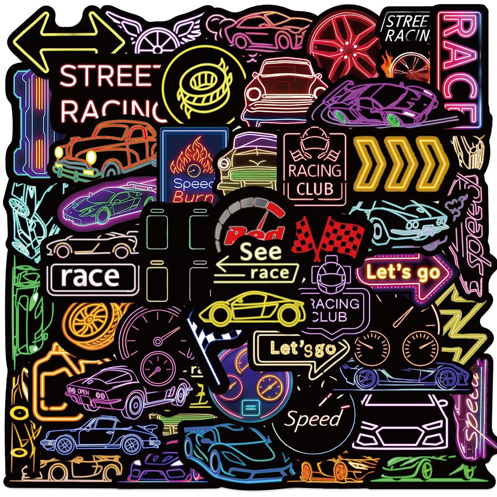 Racing-klistremerker neon 50-pk