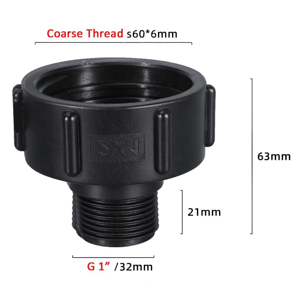 Koblingsadapter for IBC-tank S60x6mm til 1'' gjenger 2-pk