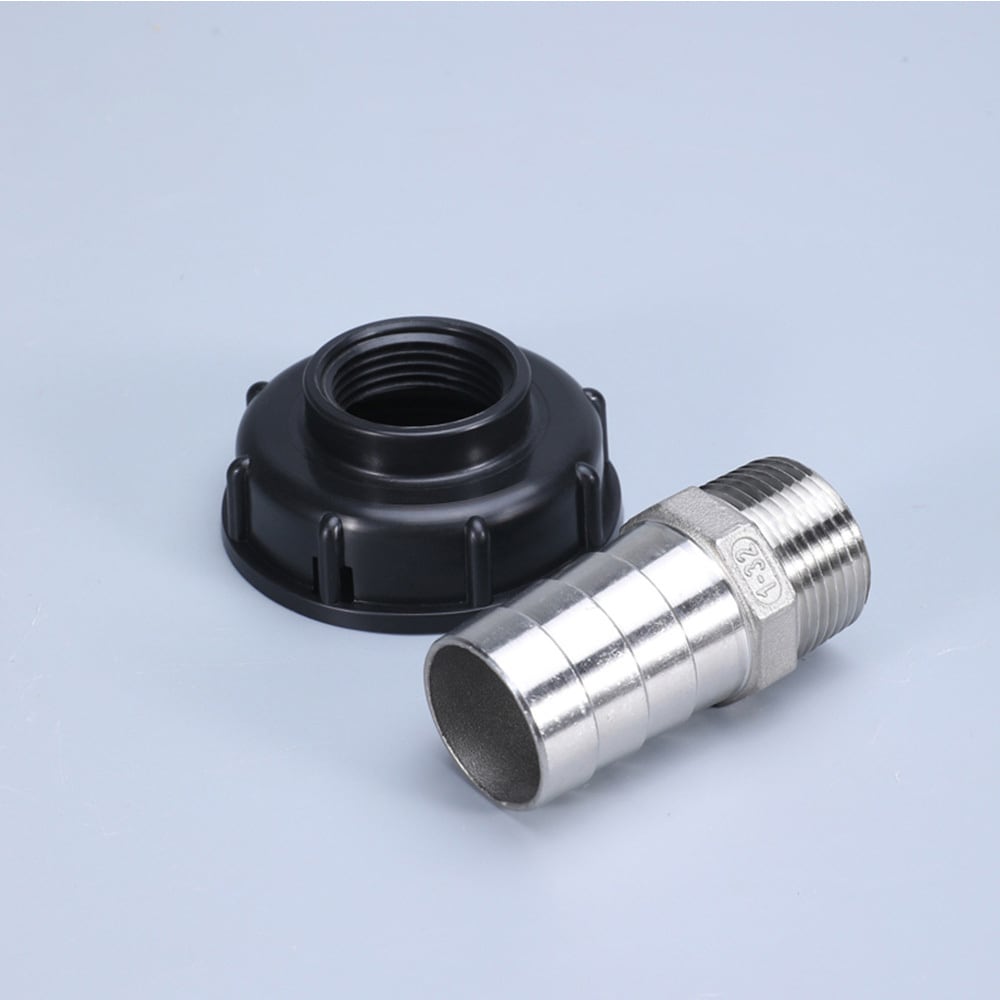 Koblingsadapter for IBC-tank S60x6 mm til 32 mm slangekobling i rustfritt stål