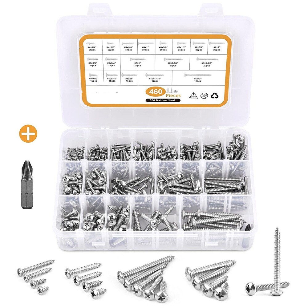 Esk med treskruer 460 stk. i rustfritt stål