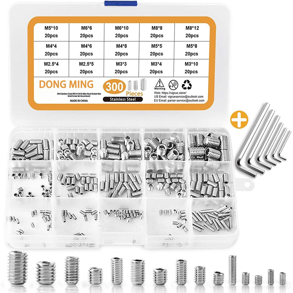 Insekskantskruer uten hode i rustfritt stål 300 stk