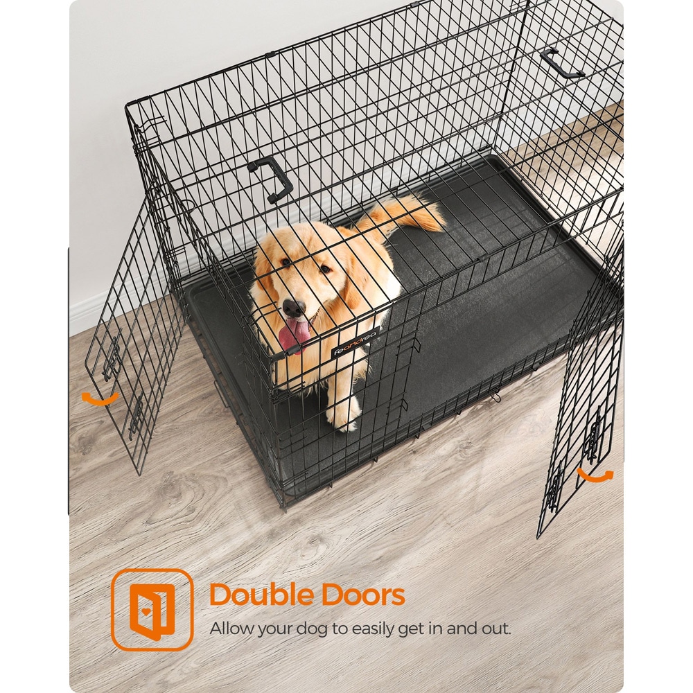 Sammenleggbart hundebur med doble dører 122 × 74,5 × 80,5 cm – Svart