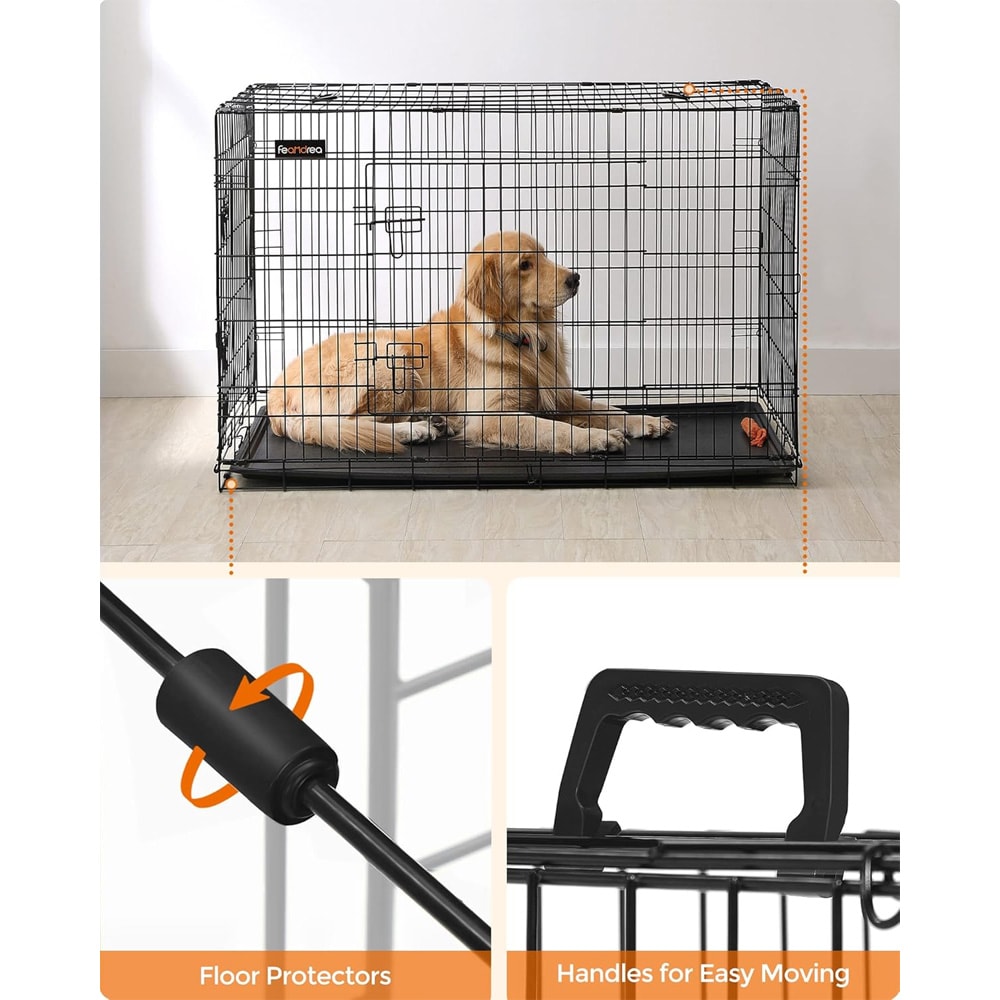 Sammenleggbart hundebur med doble dører 122 × 74,5 × 80,5 cm – Svart
