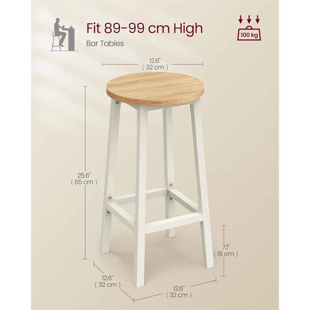 Barstoler 65 cm sett á 2 – Hvit/Eik