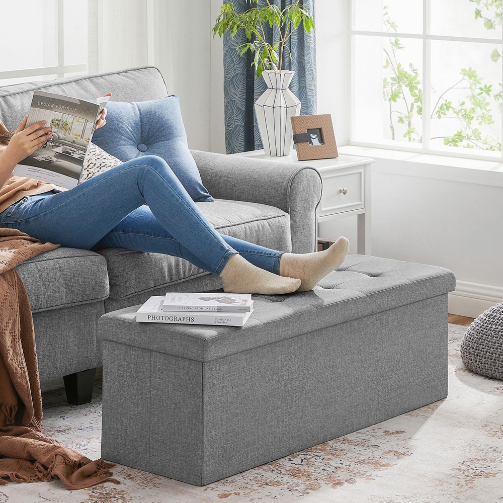 Stor fotskammel med oppbevaring 110 × 40 × 38 cm - Grå