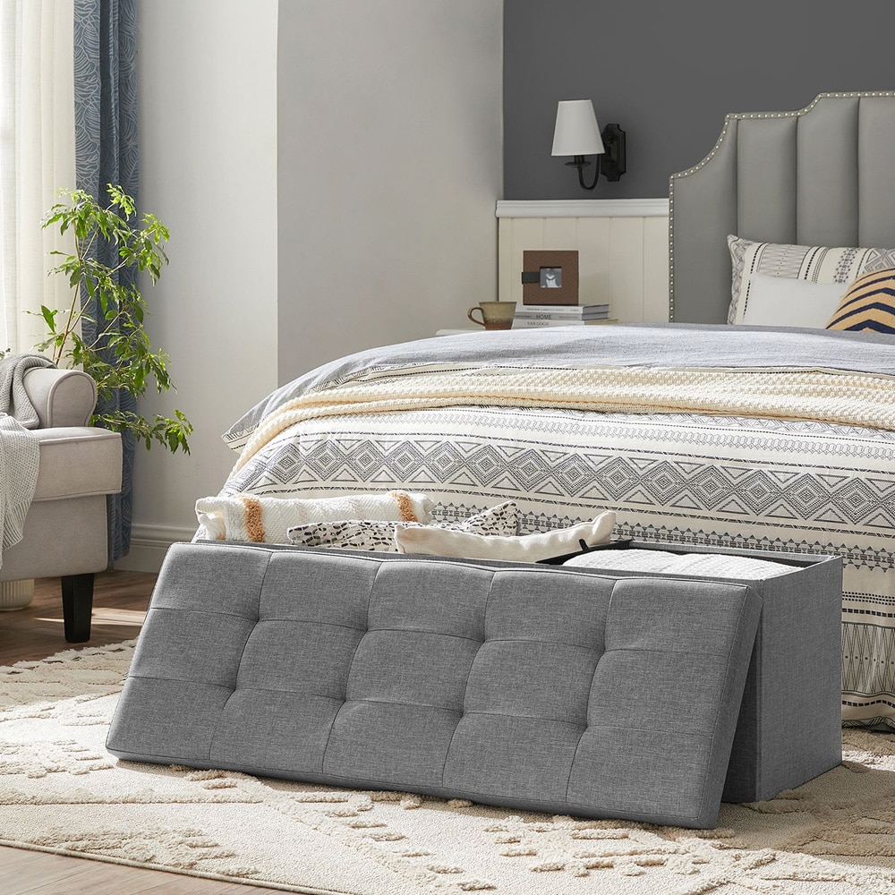 Stor fotskammel med oppbevaring 110 × 40 × 38 cm - Grå