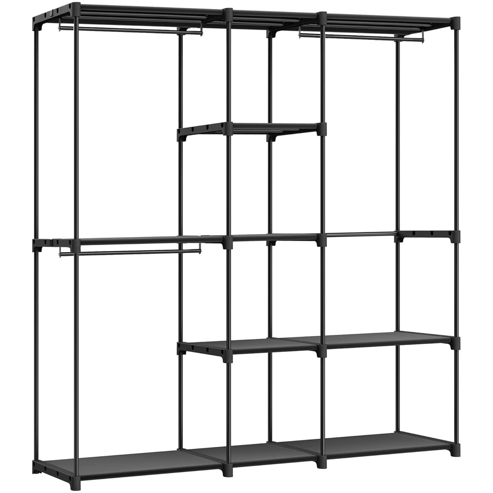 Frittstående Garderobe med 11 Hyller og 3 Klesstativ – Robust Stålkonstruksjon 130 kg Kapasitet