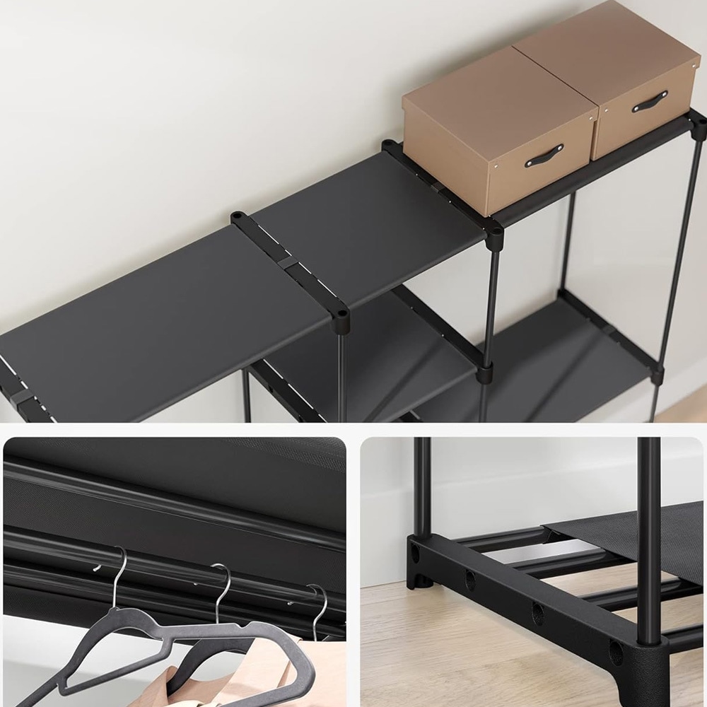 Frittstående Garderobe med 11 Hyller og 3 Klesstativ – Robust Stålkonstruksjon 130 kg Kapasitet
