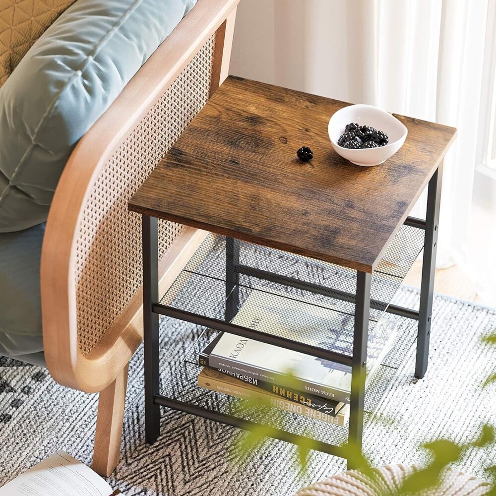 Sidebord med justerbare nettinghyller - Rustikk brun / Svart