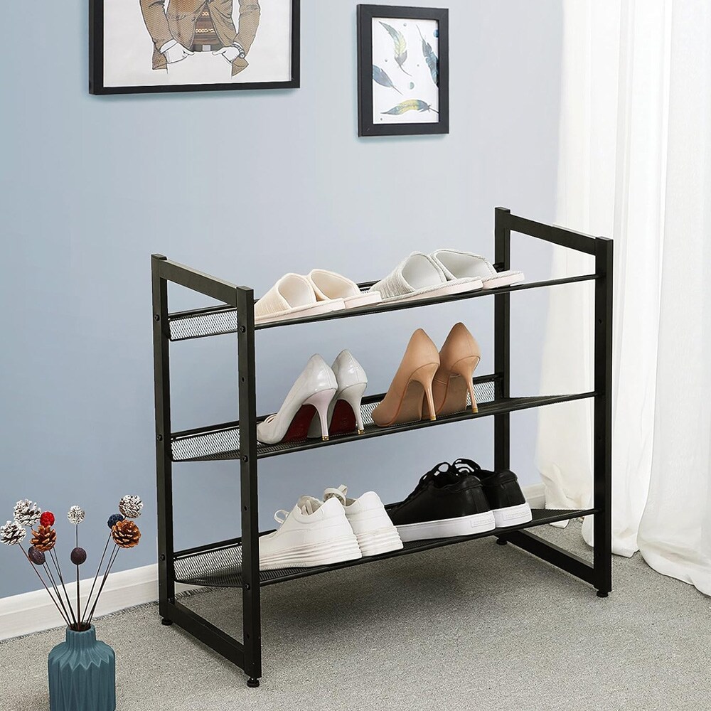 Skohylle med 3 justerbare hyller - Svart