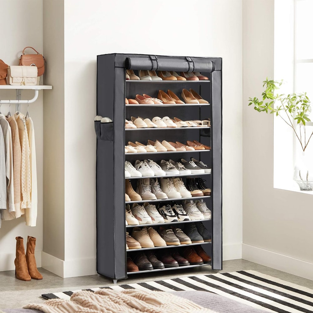 Skohylle med 10 nivåer og overtrekk – Grå