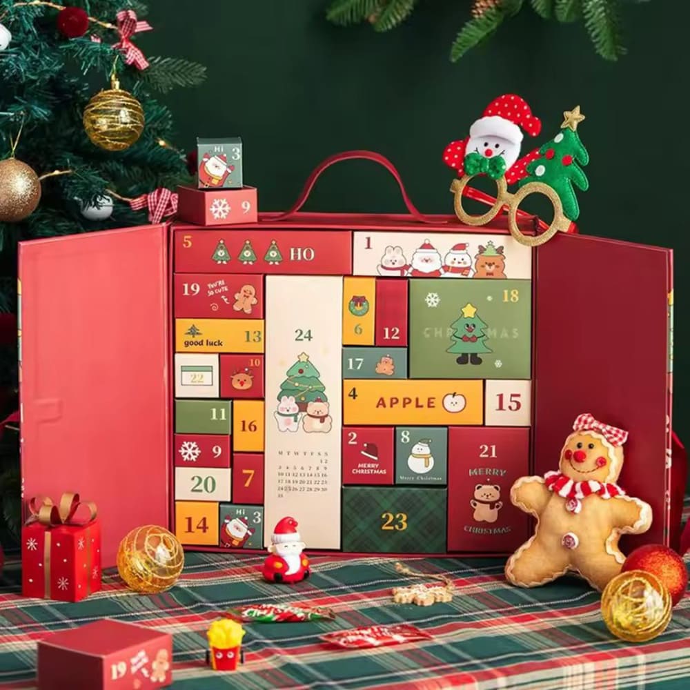 Adventskalender med 24 uttrekkbare skuffer - Rød