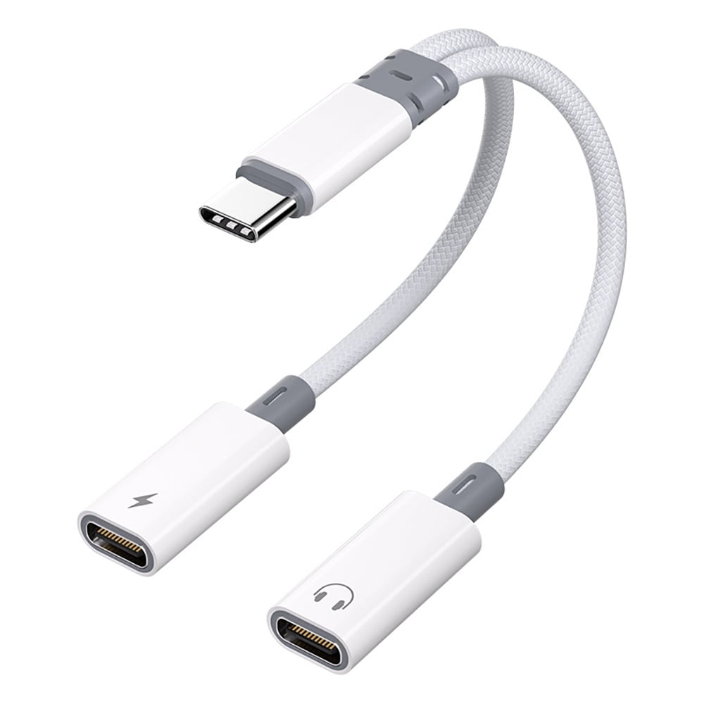 2-i-1 lyd- og ladeadapter med 1xUSB-C til 2xLightning