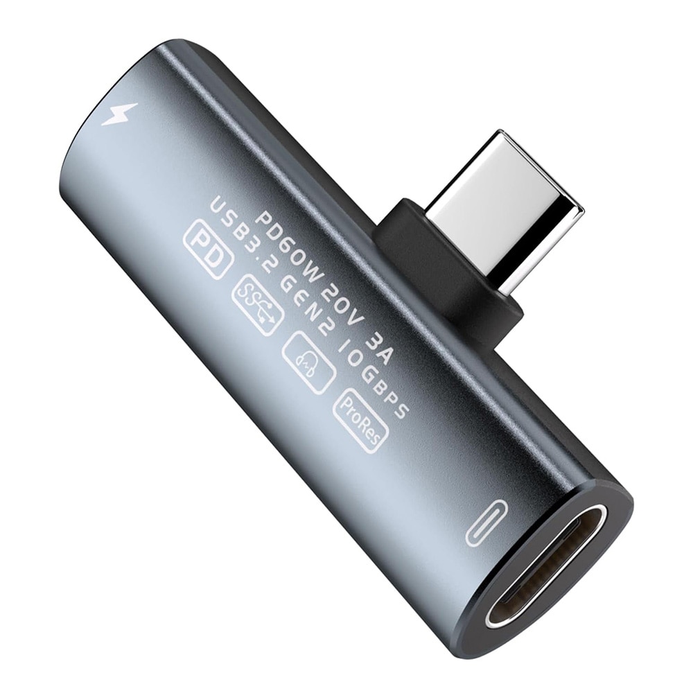 USB-C 3.2-adapter med PD 60 W for lyd, lading og dataoverføring