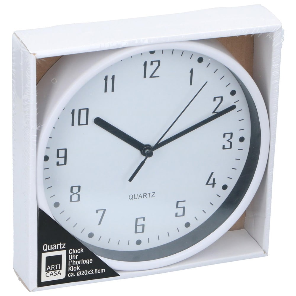 Liten veggklokke 20 cm - hvit ramme