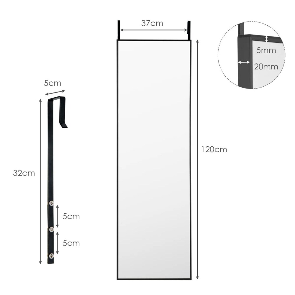 Speil i full lengde med ramme 120 × 37 cm – svart