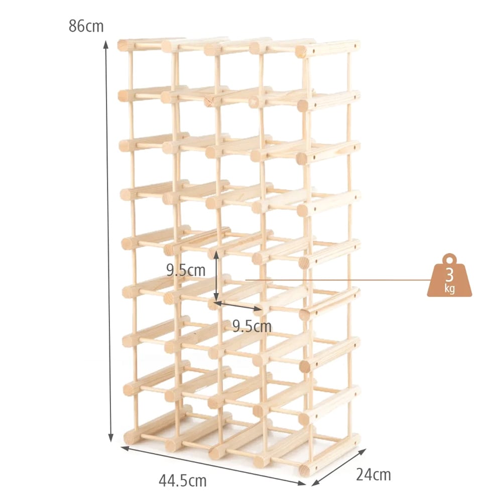 Vinreol i tre for 36 flasker