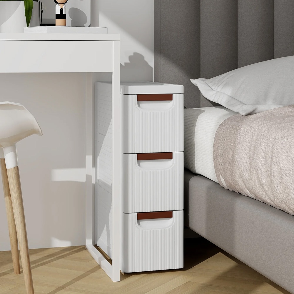 Smal kommode / hurts med 3 skuffer og hjul – Hvit