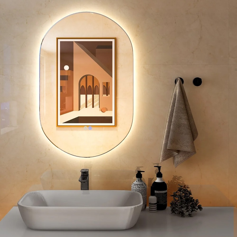 Oval speil 80 × 50 cm med LED-belysning