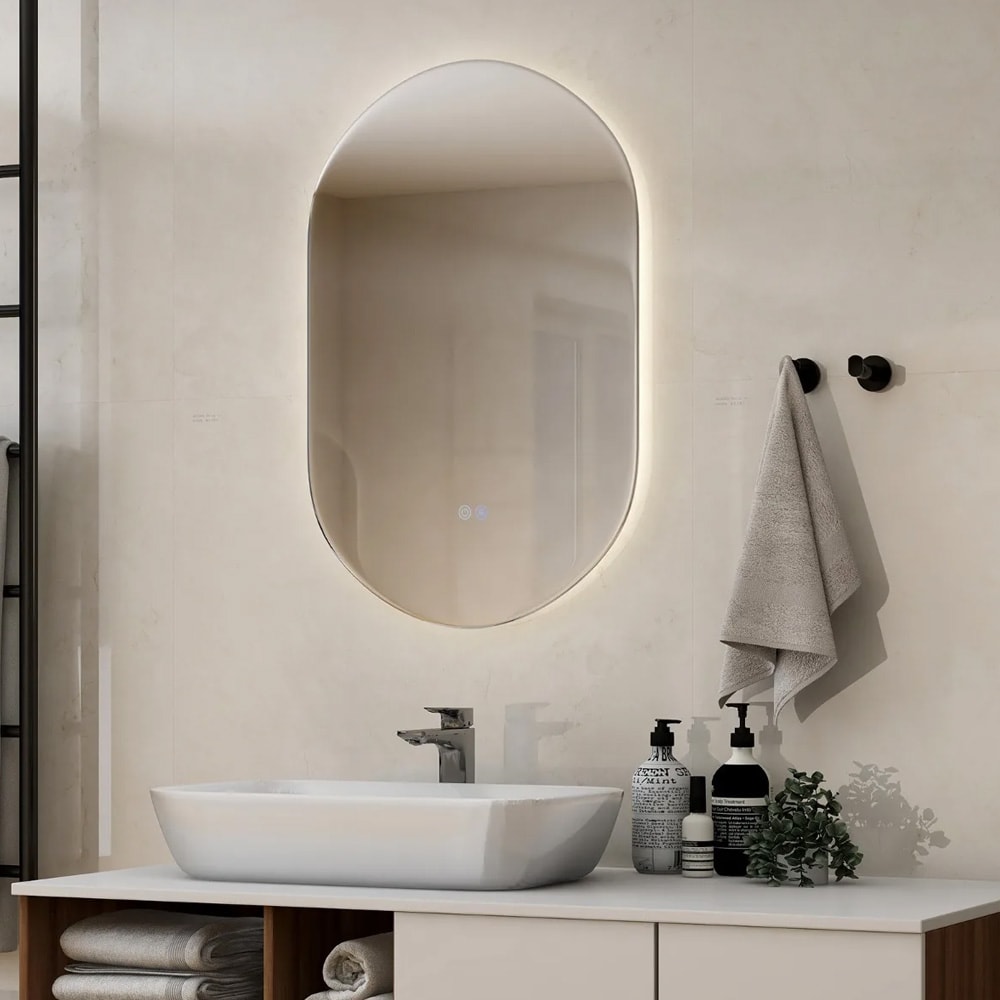 Oval speil 80 × 50 cm med LED-belysning
