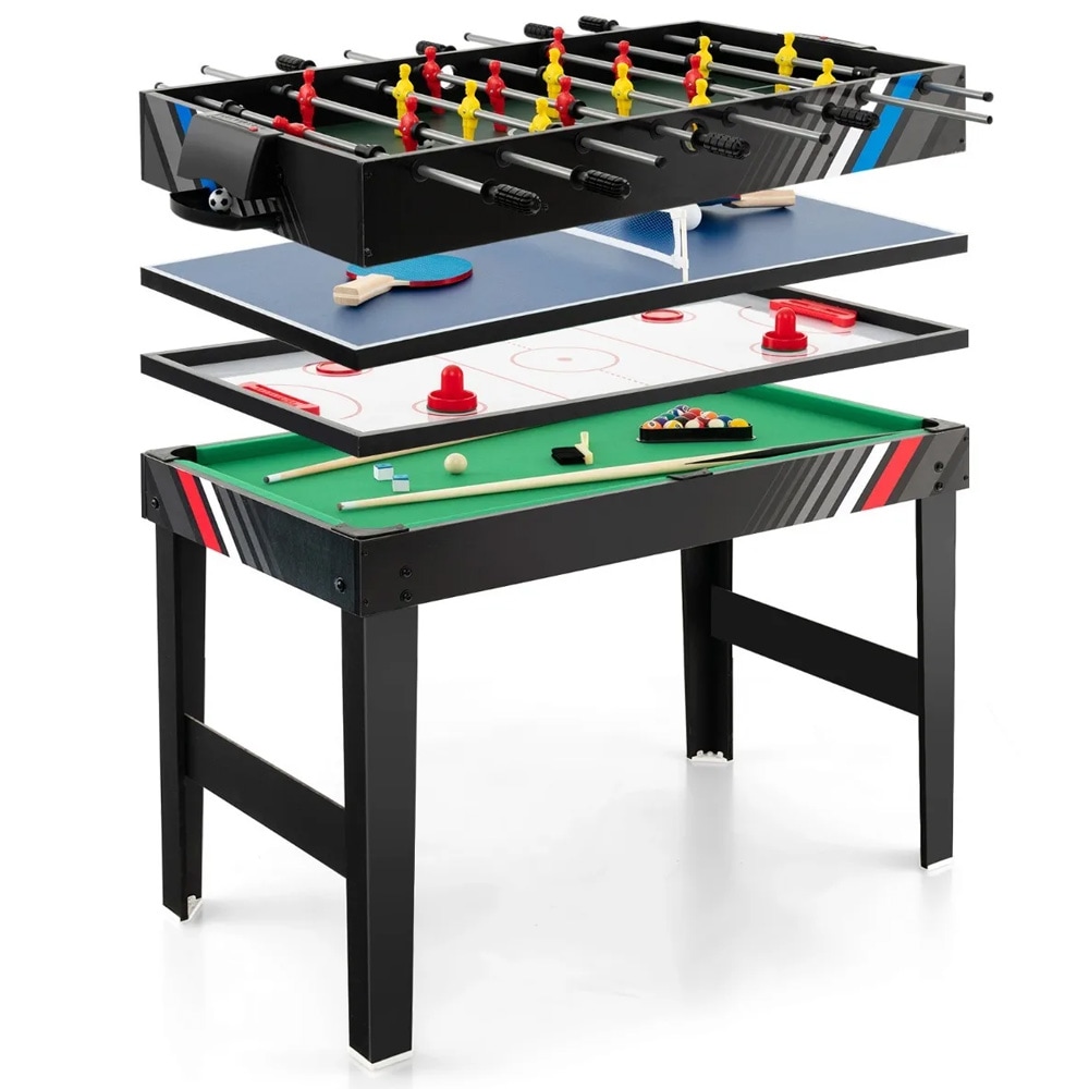4-i-1 spillbord med fotball, biljard, airhockey og bordtennis