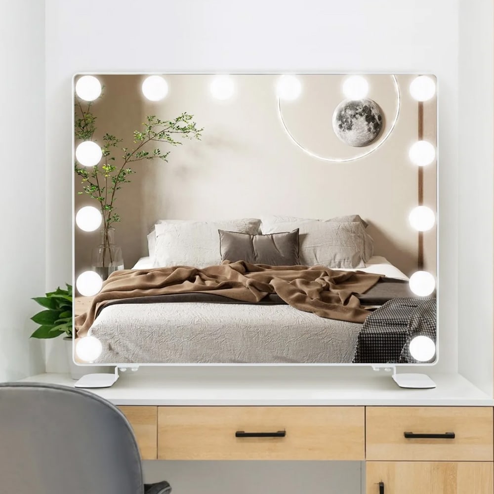 Sminkespeil LED 50 × 40 cm med touchkontroll – hvit