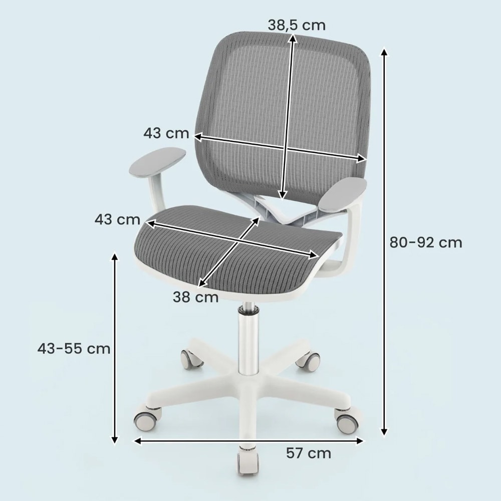 Ergonomisk skrivebordsstol for barn 6-15 år - Grå