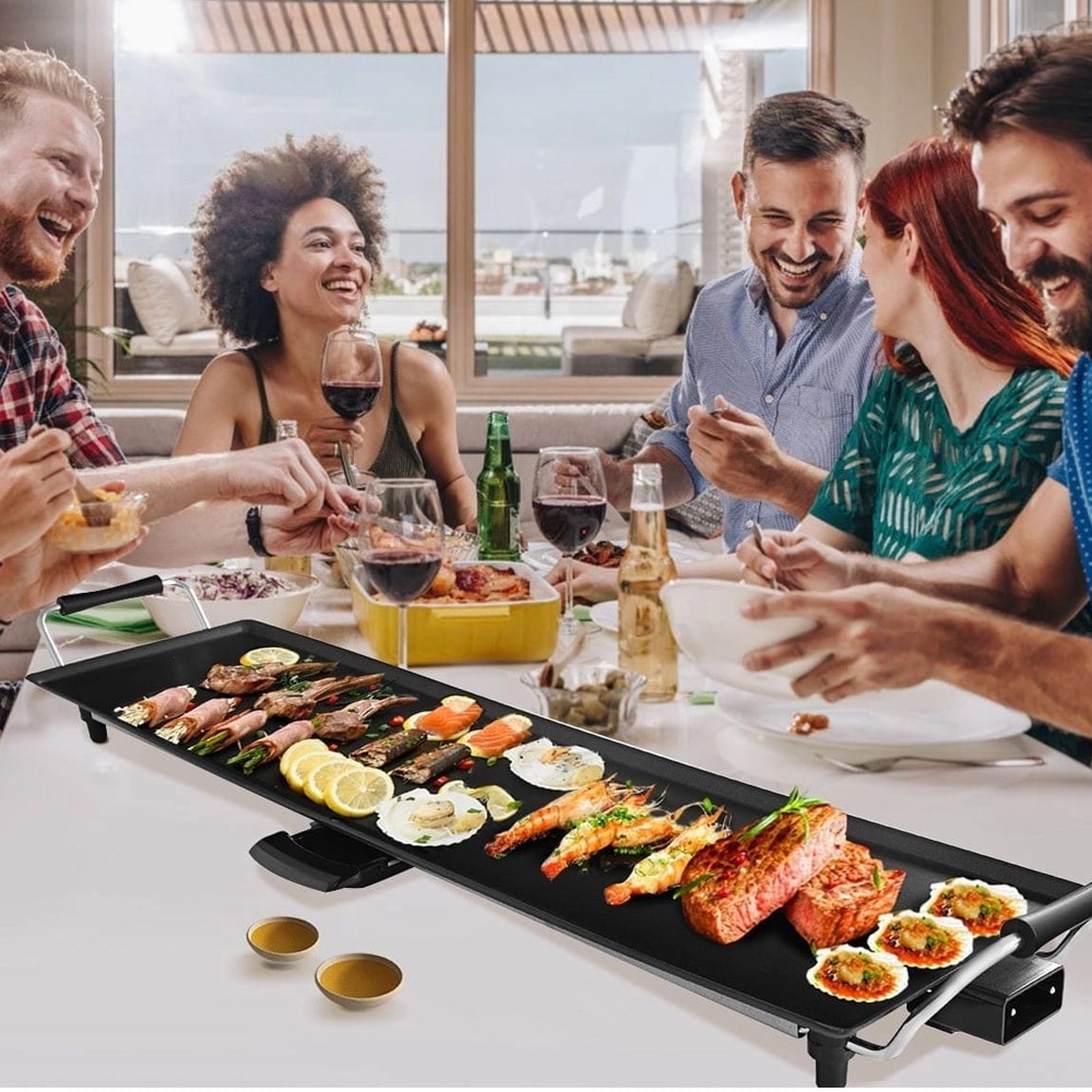 Elektrisk grillplate 1800 W for innendørs bruk – svart 90 cm