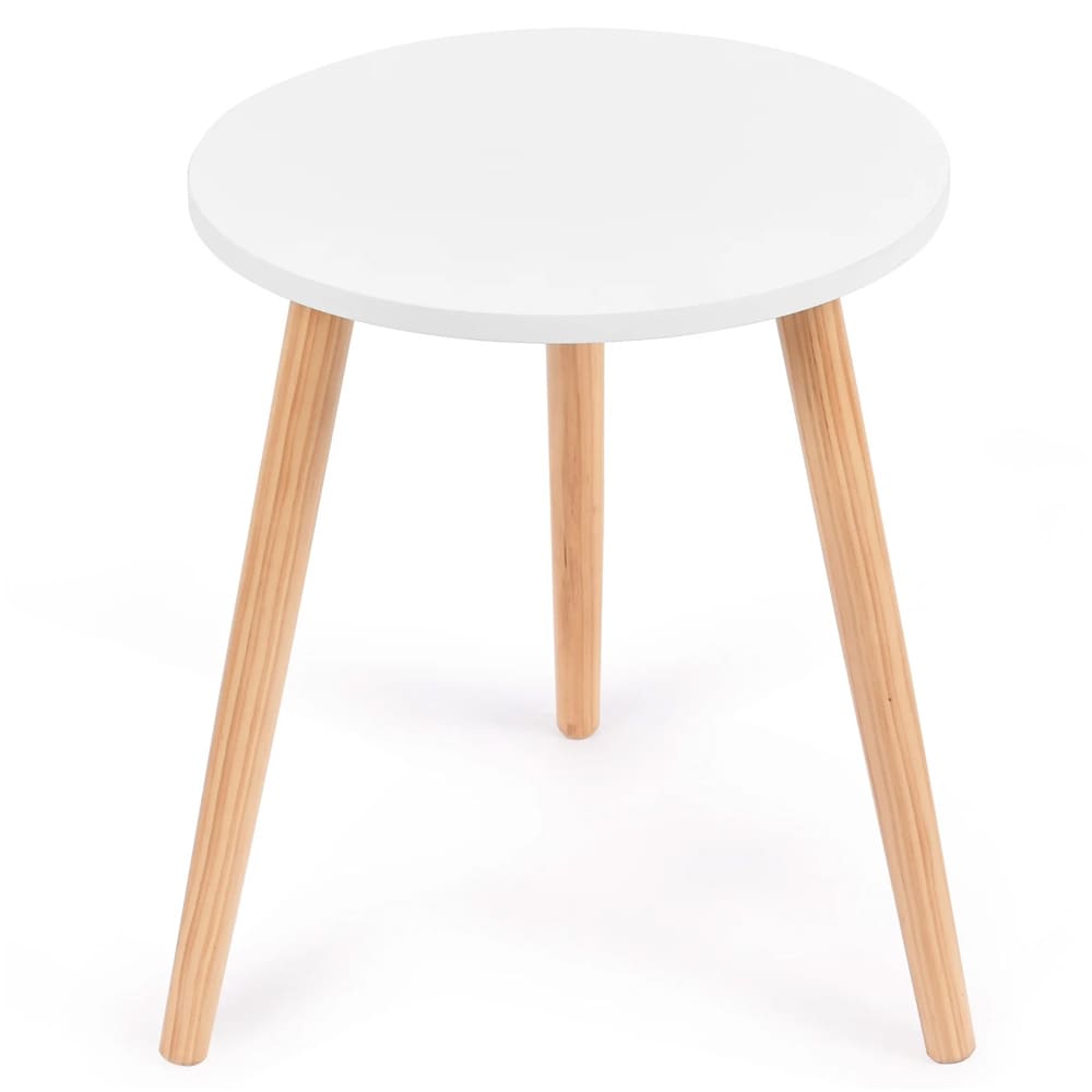 Rundt sidebord 40 cm - Hvit/tre