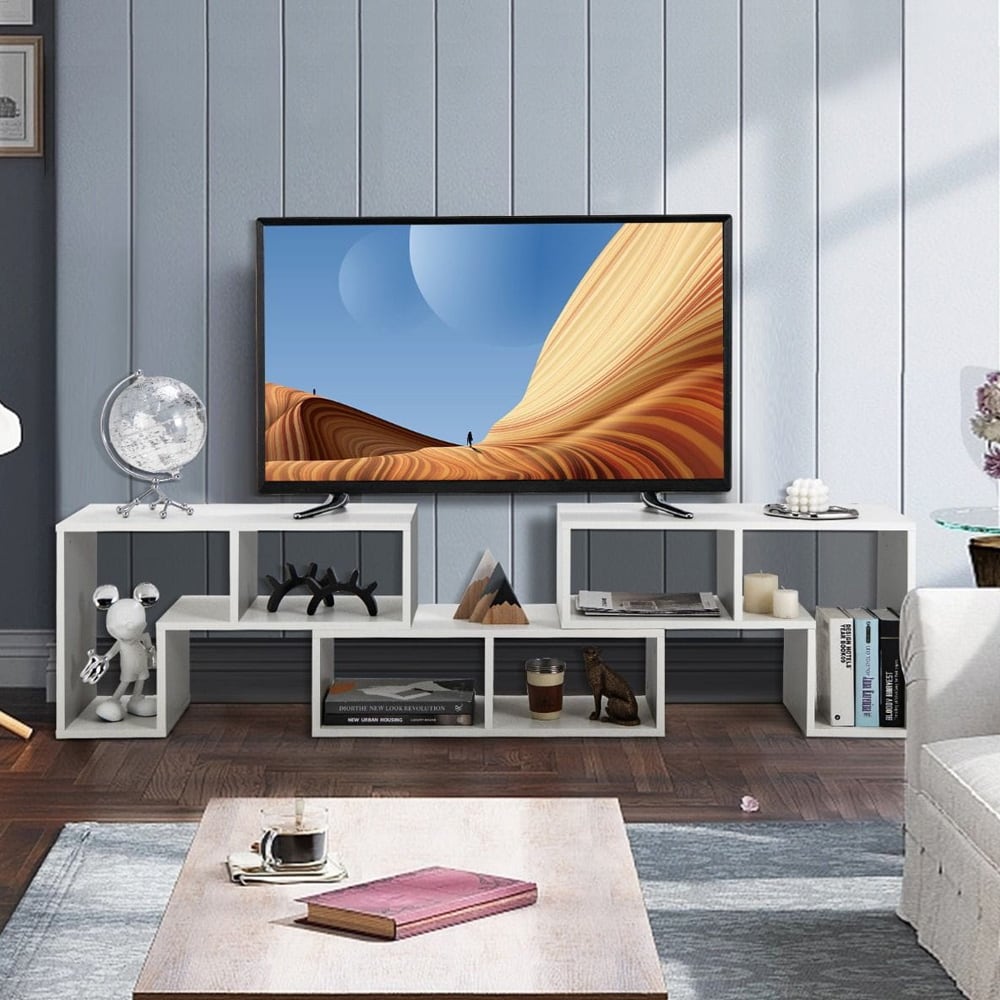 3-delt TV-benk med hyller og oppbevaring - Hvit