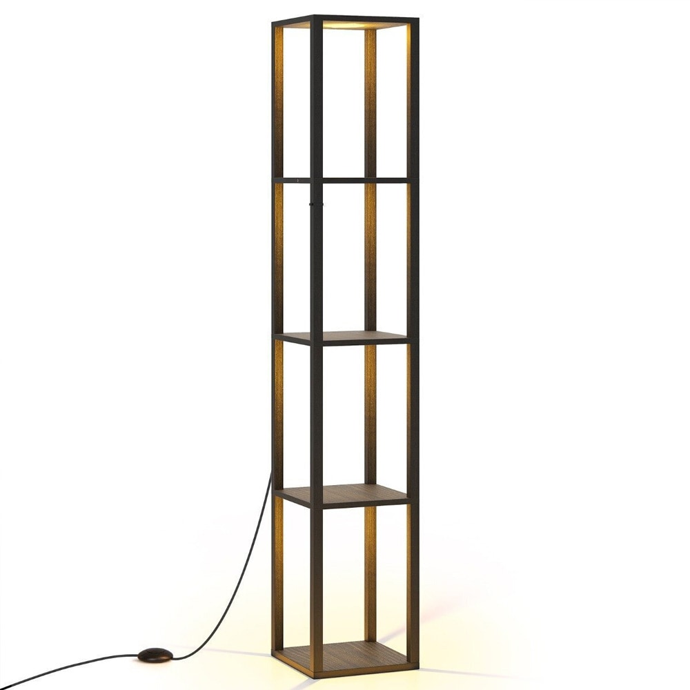 Gulvlampe med hyller og dimbart LED-lys