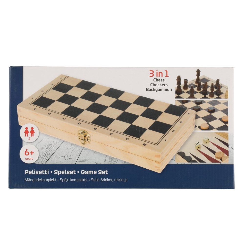 3-i-1 brettspill - sjakk, dam og backgammon i tre