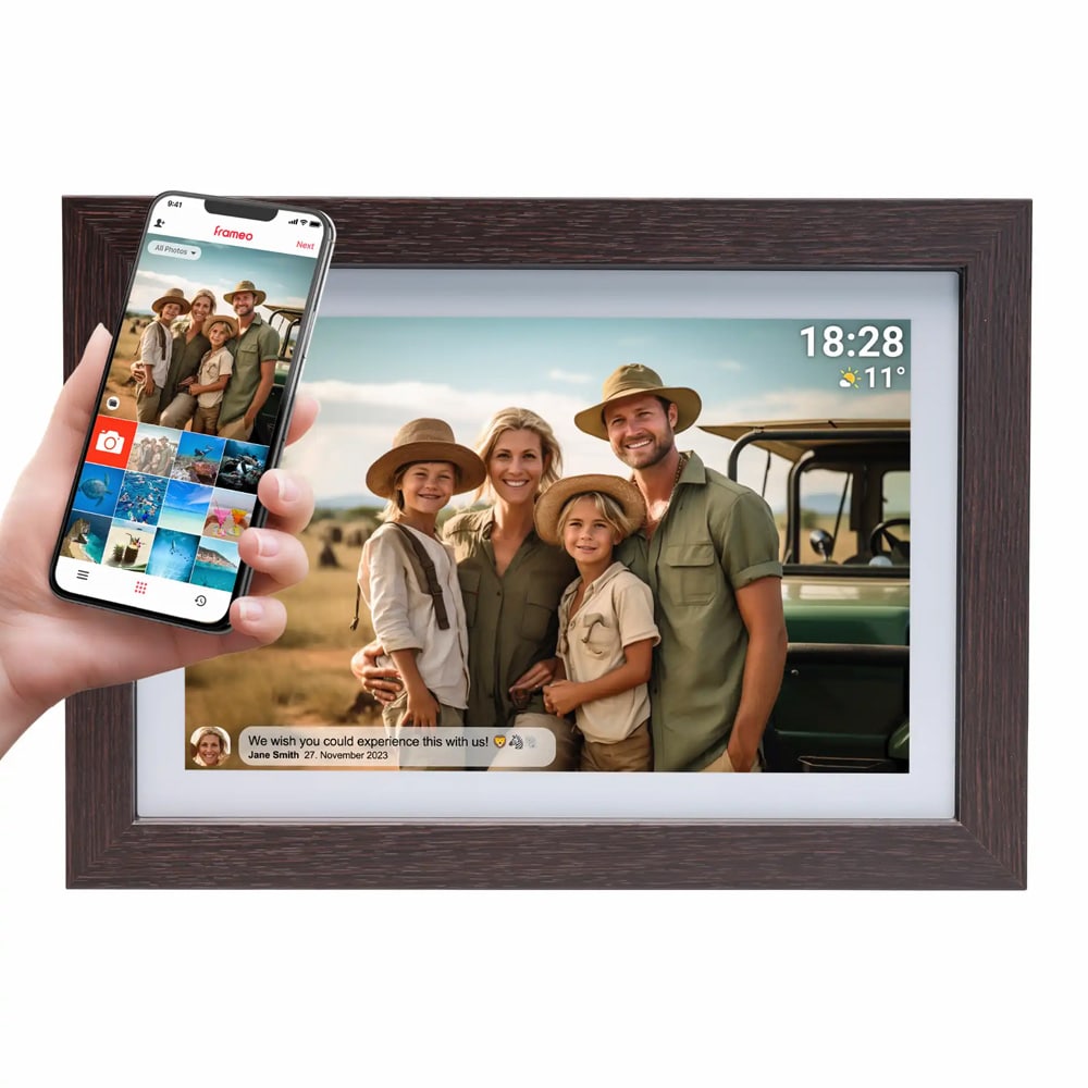 Denver WiFi fotoramme 10,1" med Frameo - mørkt tre