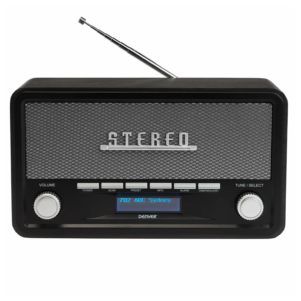 Denver Retro radio med Bluetooth og alarm - Mørkegrå