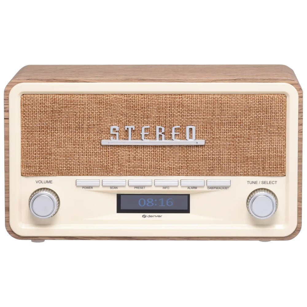 Denver Retro radio med Bluetooth og alarm - Light Wood
