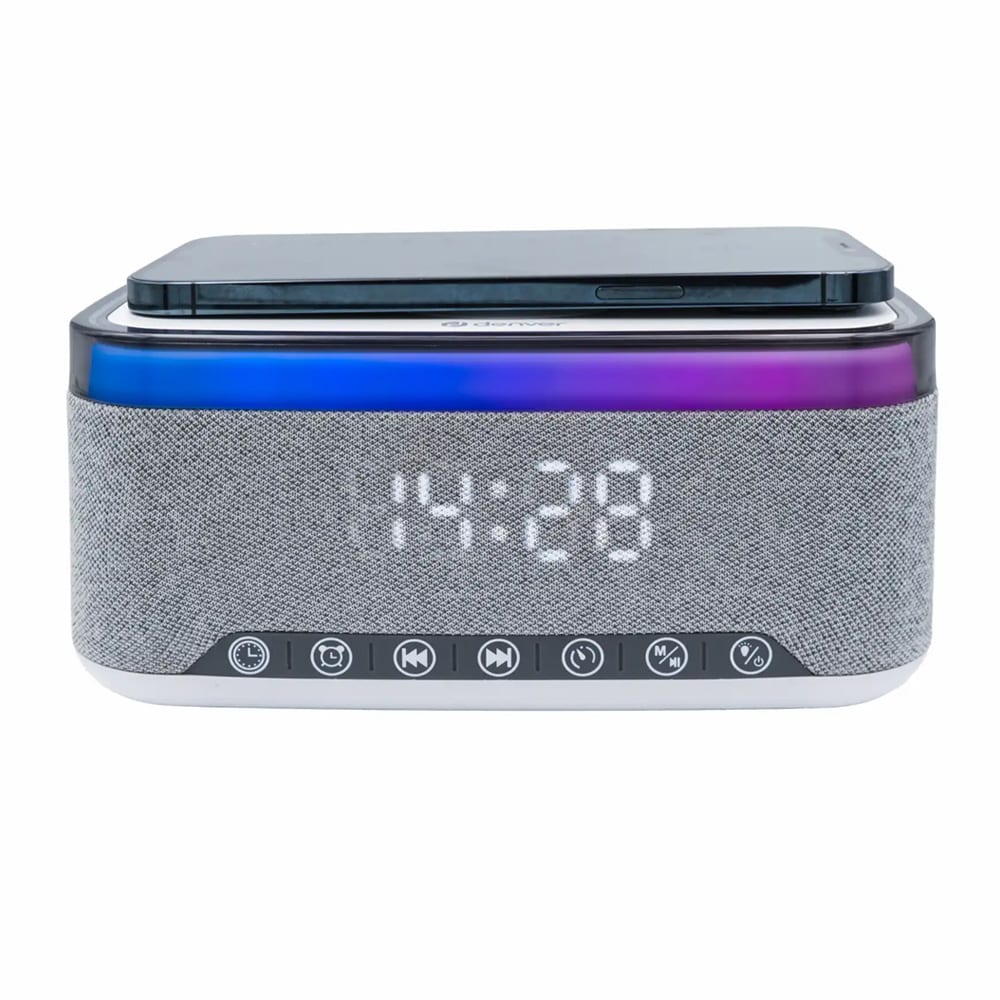 Denver Klokkeradio med Bluetooth og trådløs lading - Grå