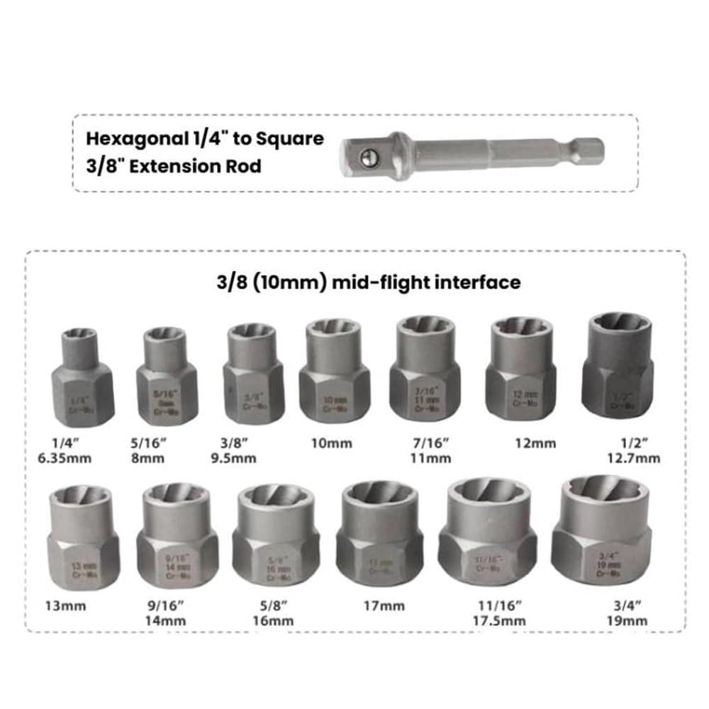 Stikknøkkelsett 14 deler 1/4" til 3/4"